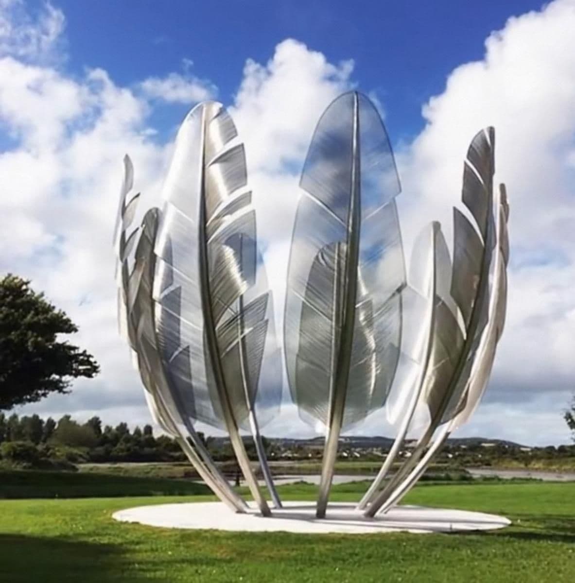 Stainless steel feather sculpture